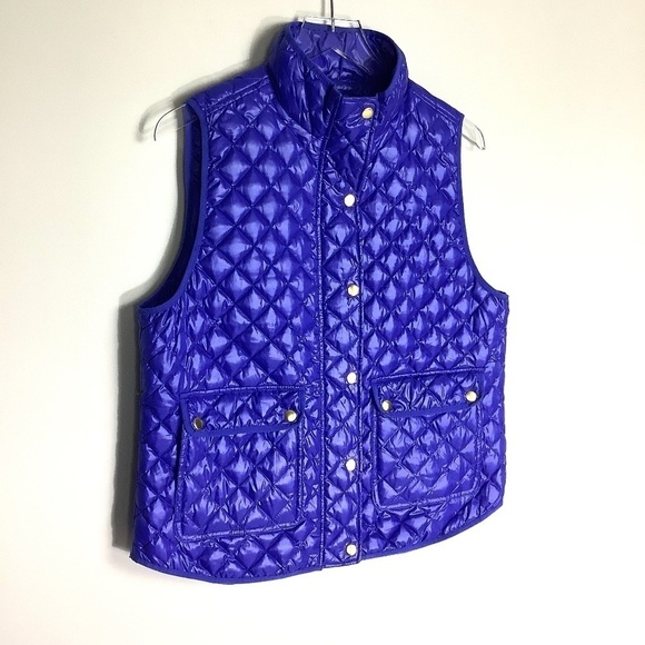 J. Crew Royal Blue Shiny Quilted Field Puffer Down Vest L - Picture 7 of 13